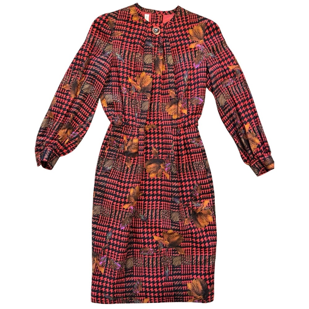 VTG Anne Crimmins for Umi Collections Dress Women's Size 10 Floral 100% Silk Red